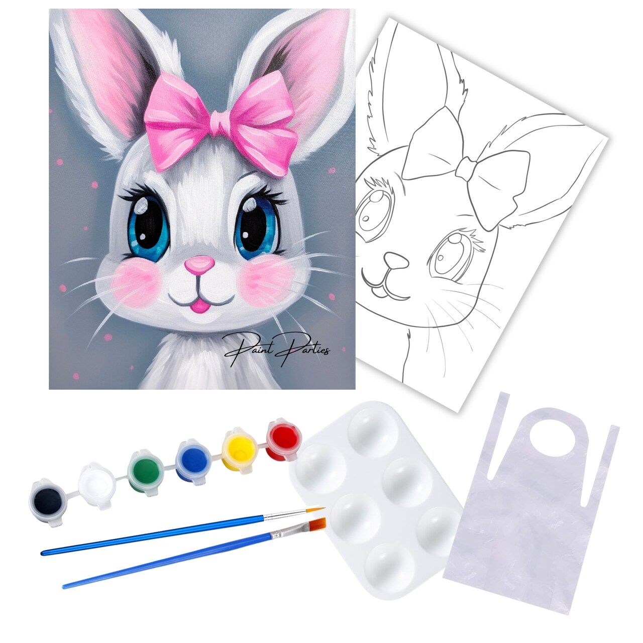"Princess Bunny" DIY Canvas Art Kit, Adult Beginner, Acrylic Paint Size 11x14 inch